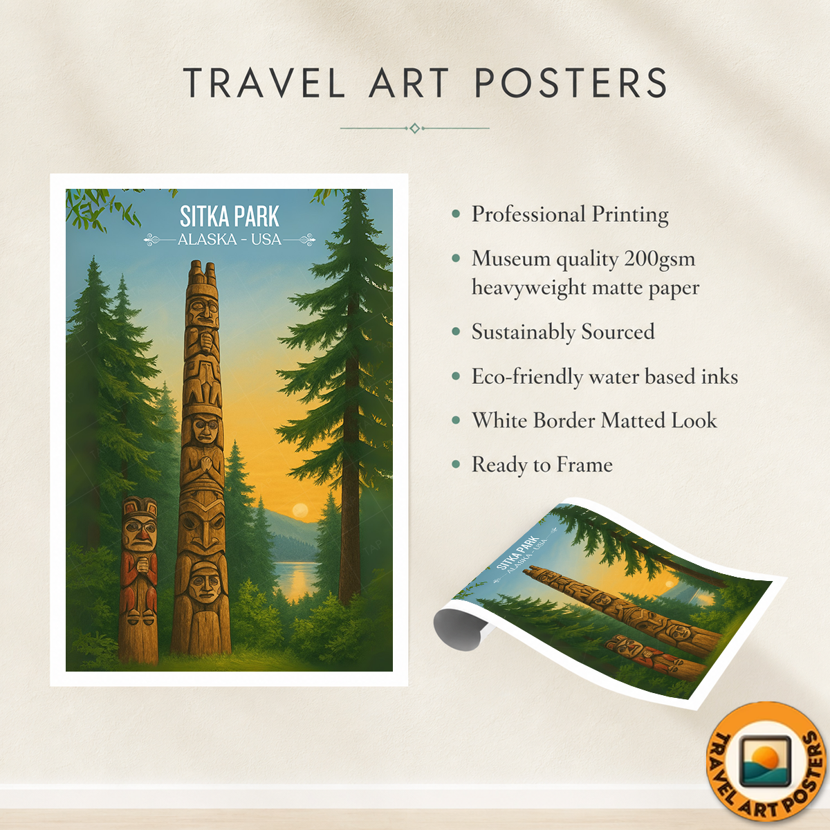 Sitka Park - Alaska - Travel Poster Print Modern Style Wall Art