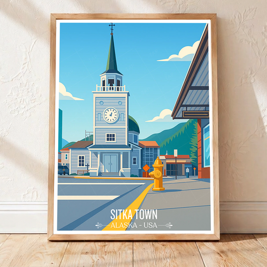 Sitka Town - Alaska - Travel Poster Print Modern Style Wall Art - Art Print - Travel Art Poster