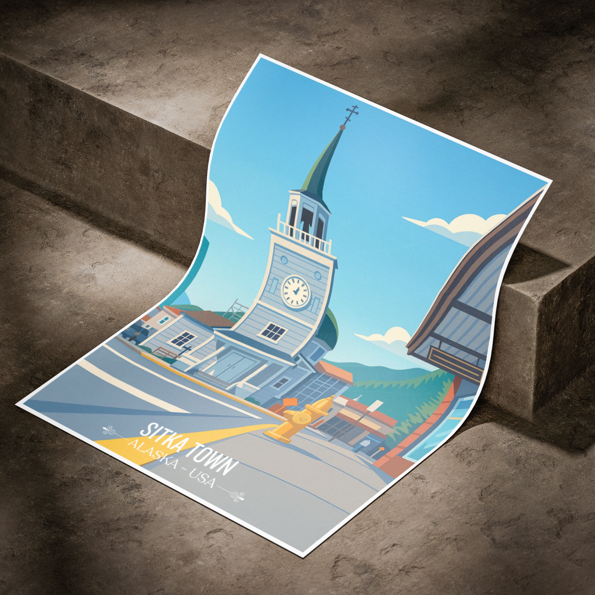Sitka Town - Alaska - Travel Poster Print Modern Style Wall Art
