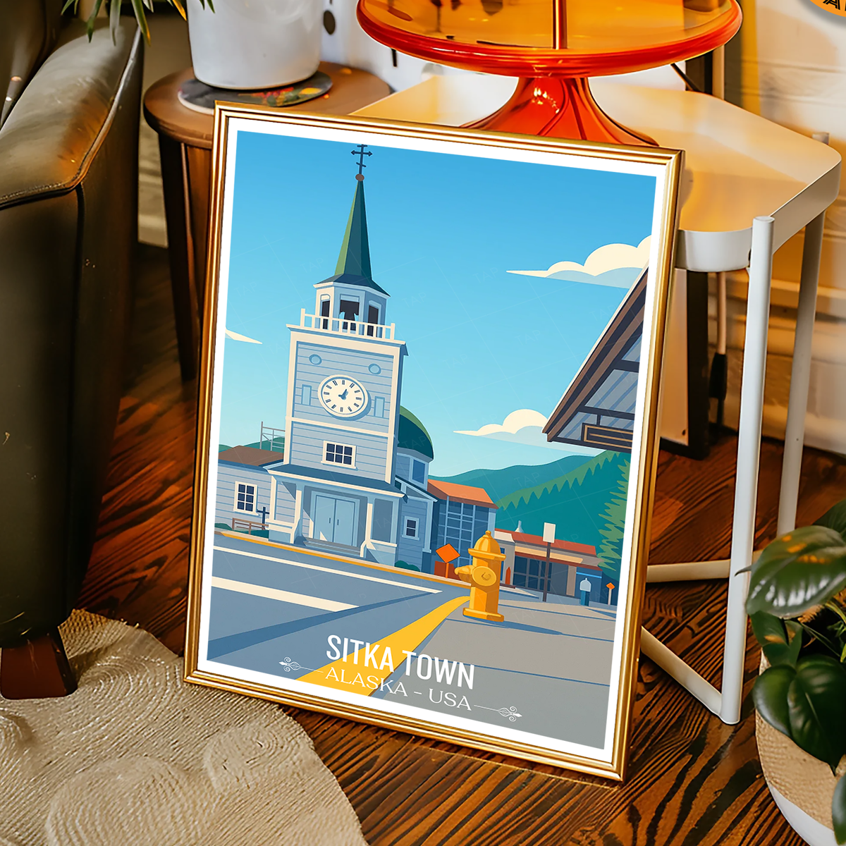 Sitka Town - Alaska - Travel Poster Print Modern Style Wall Art
