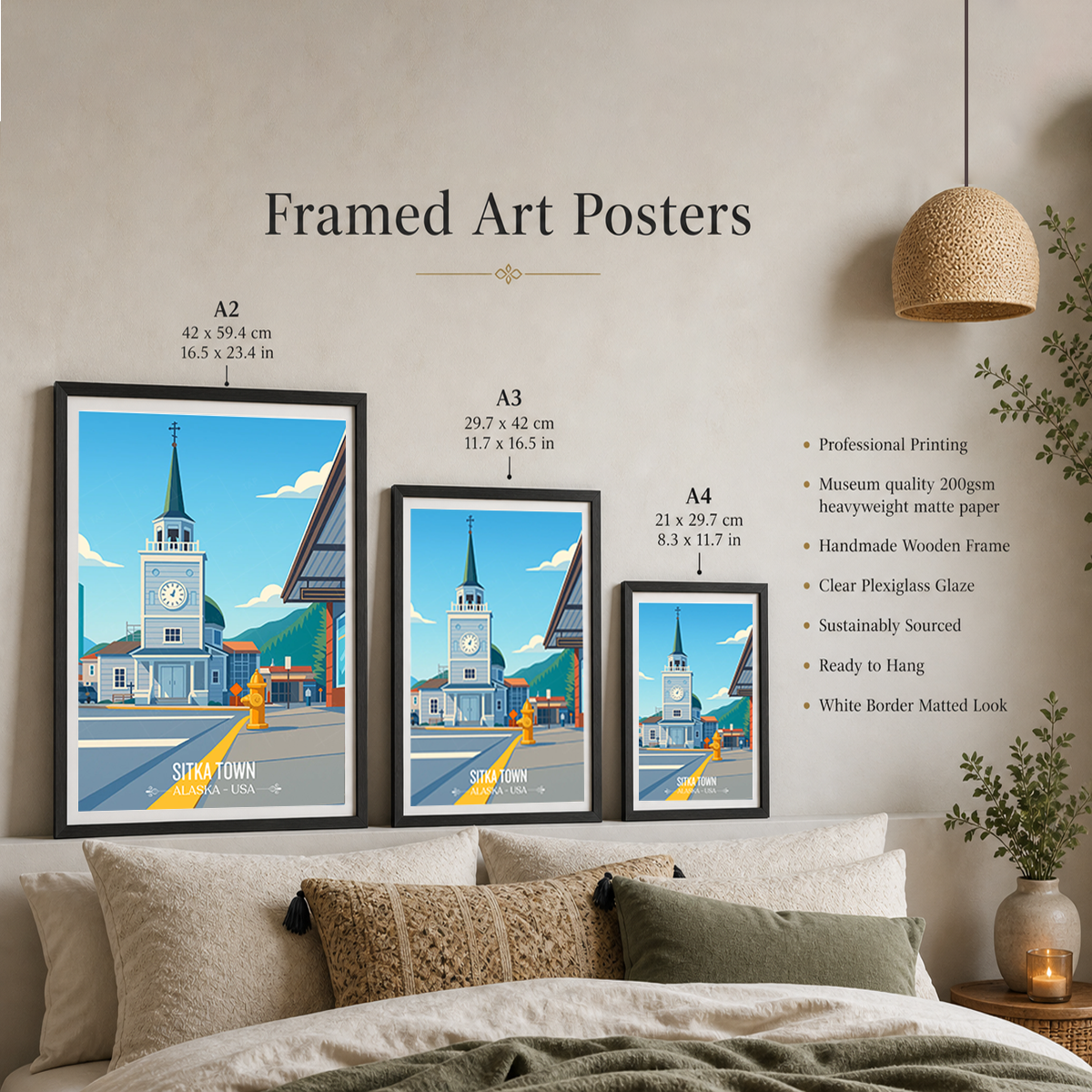 Sitka Town - Alaska - Travel Poster Print Modern Style Wall Art