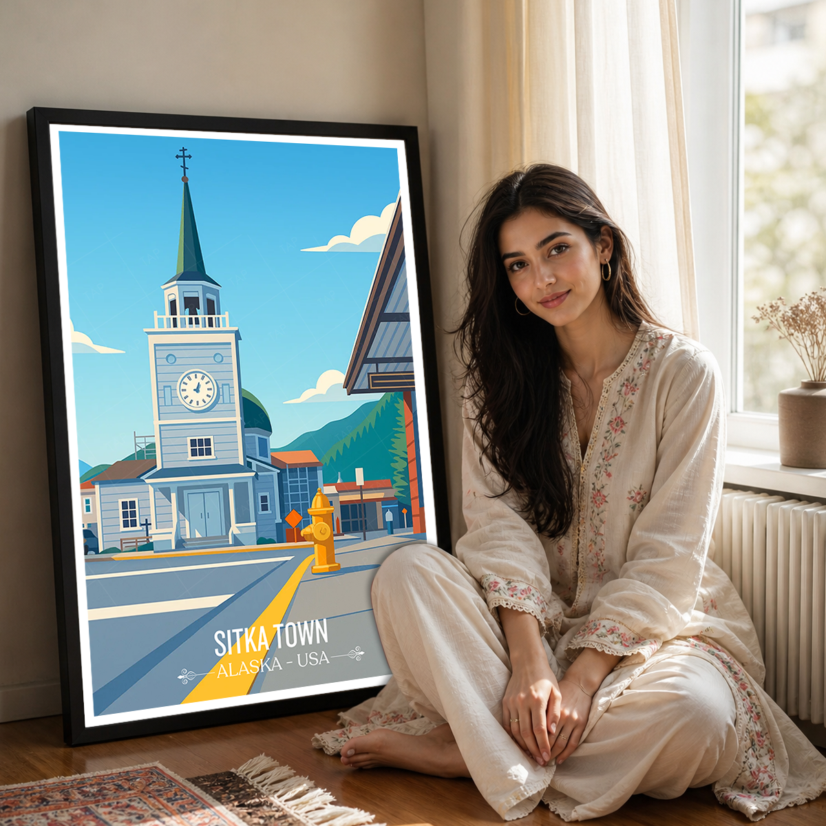 Sitka Town - Alaska - Travel Poster Print Modern Style Wall Art