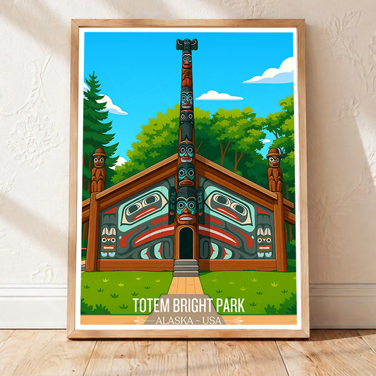 Totem Bight Park - Alaska - Travel Poster Print Modern Style Wall Art - Art Print - Travel Art Poster