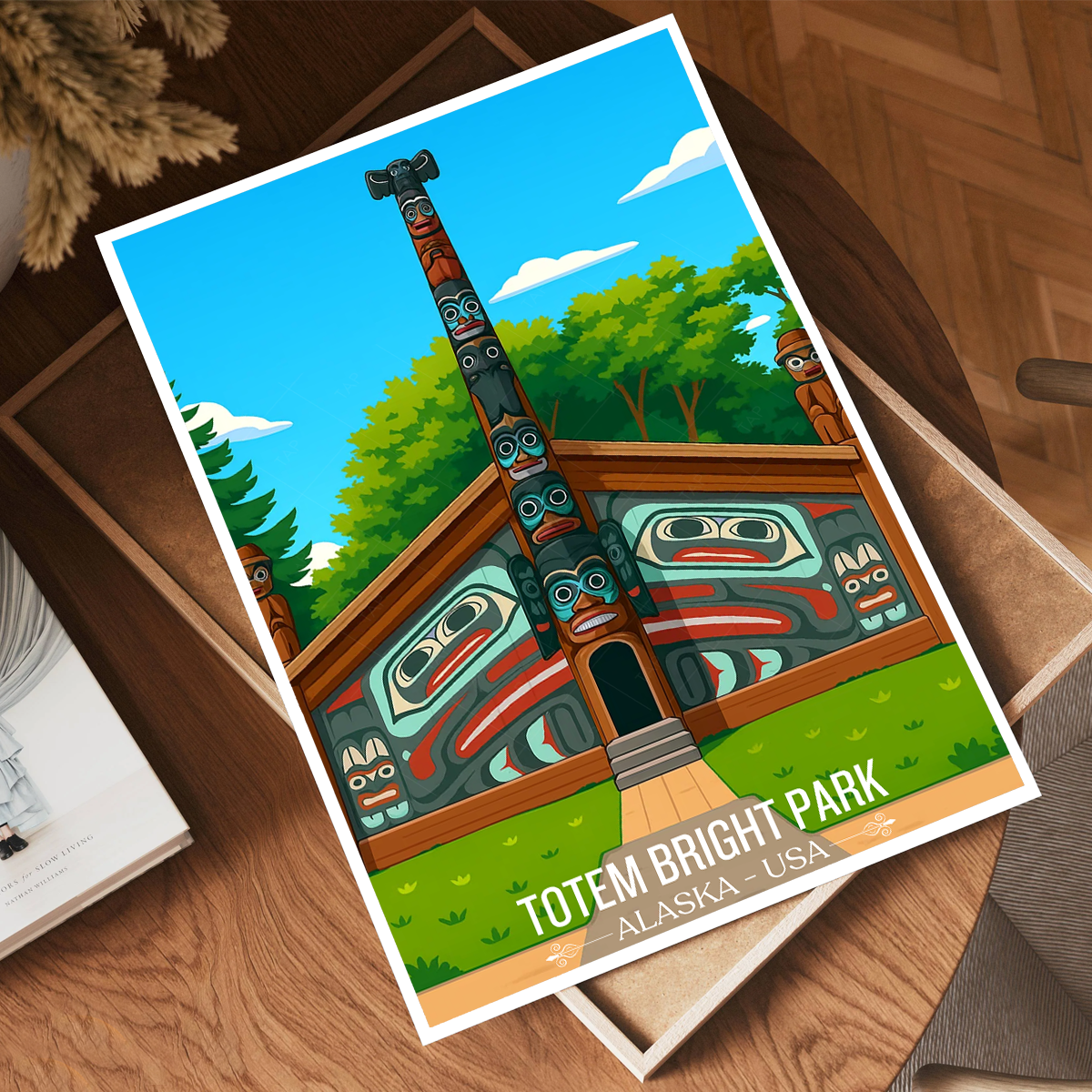 Totem Bight Park - Alaska - Travel Poster Print Modern Style Wall Art