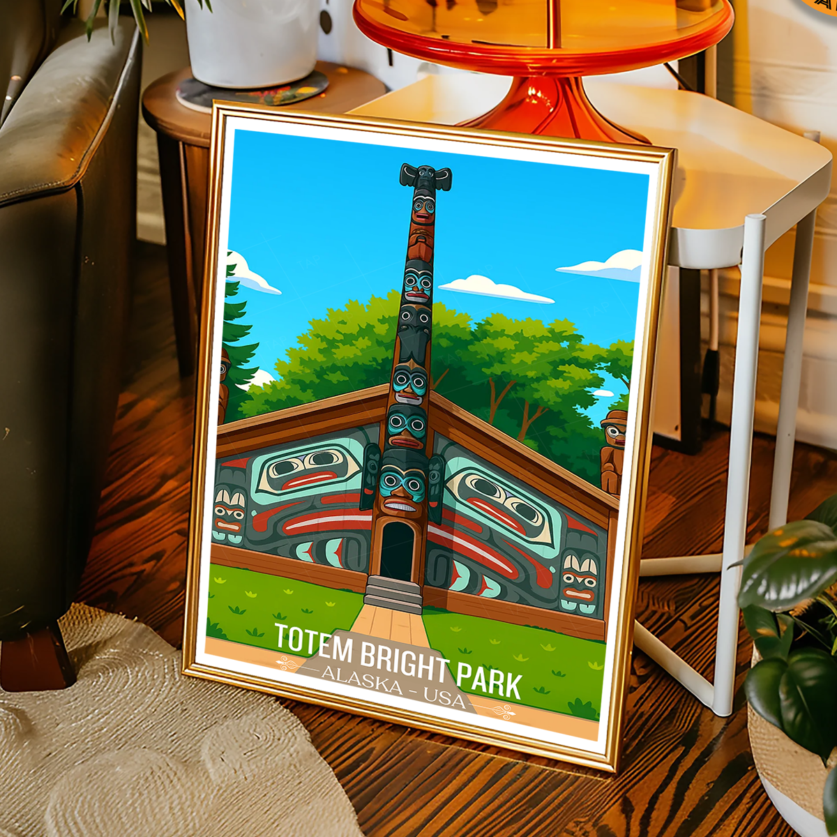 Totem Bight Park - Alaska - Travel Poster Print Modern Style Wall Art