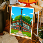 Totem Bight Park - Alaska - Travel Poster Print Modern Style Wall Art