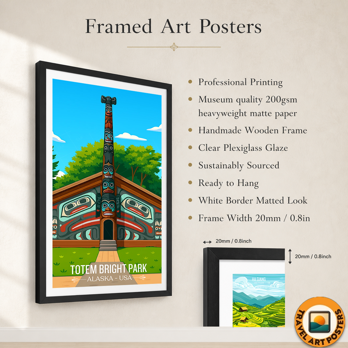 Totem Bight Park - Alaska - Travel Poster Print Modern Style Wall Art