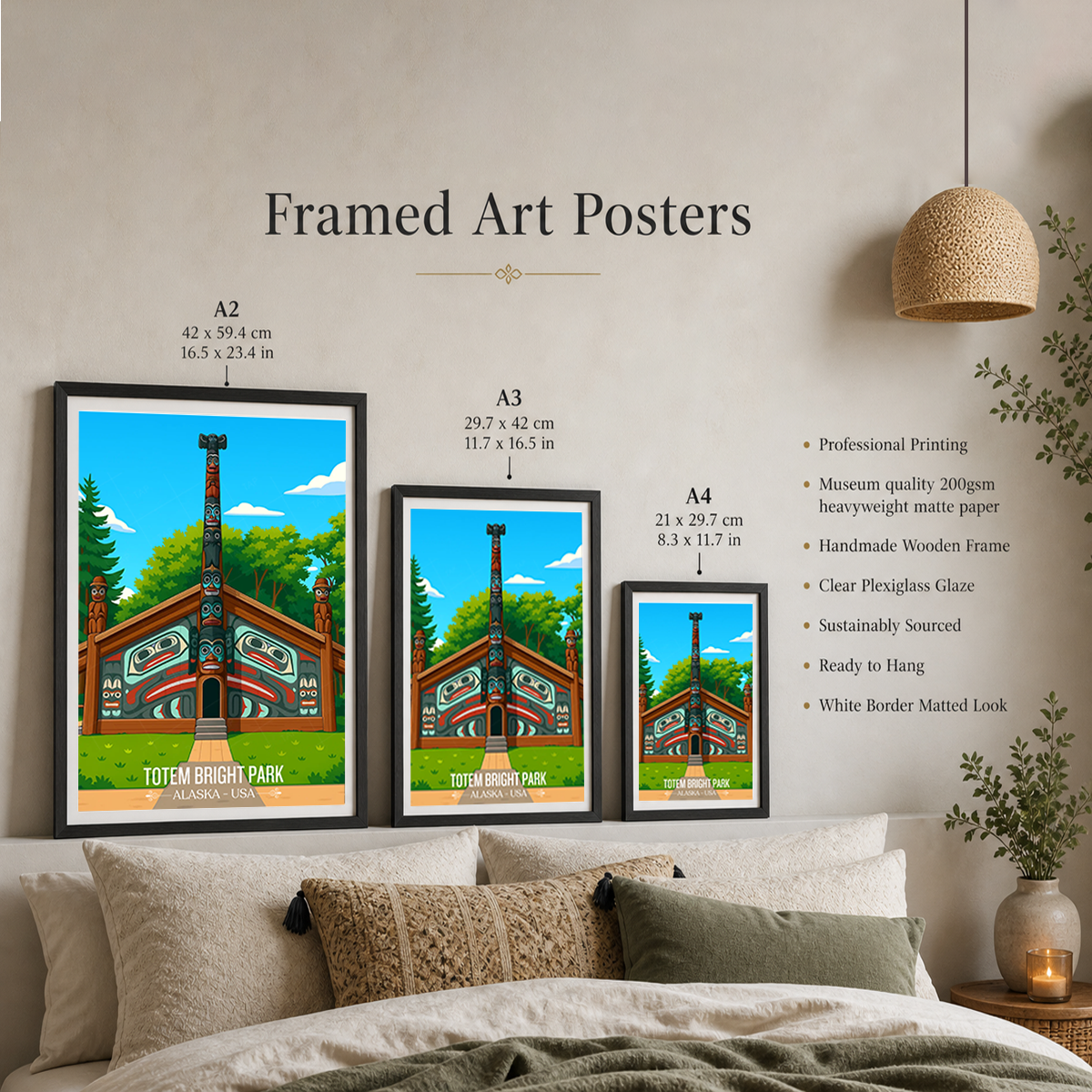 Totem Bight Park - Alaska - Travel Poster Print Modern Style Wall Art