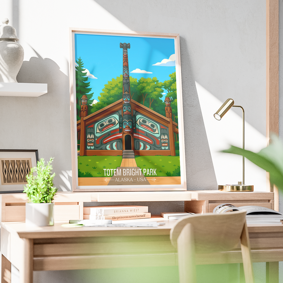 Totem Bight Park - Alaska - Travel Poster Print Modern Style Wall Art