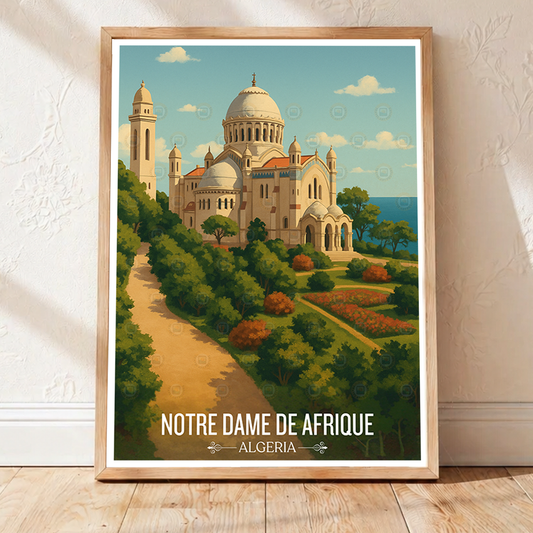 Notre Dame De Afrique - Algeria - Travel Poster Vintage Style Wall Art Print - Art Print - Travel Art Poster