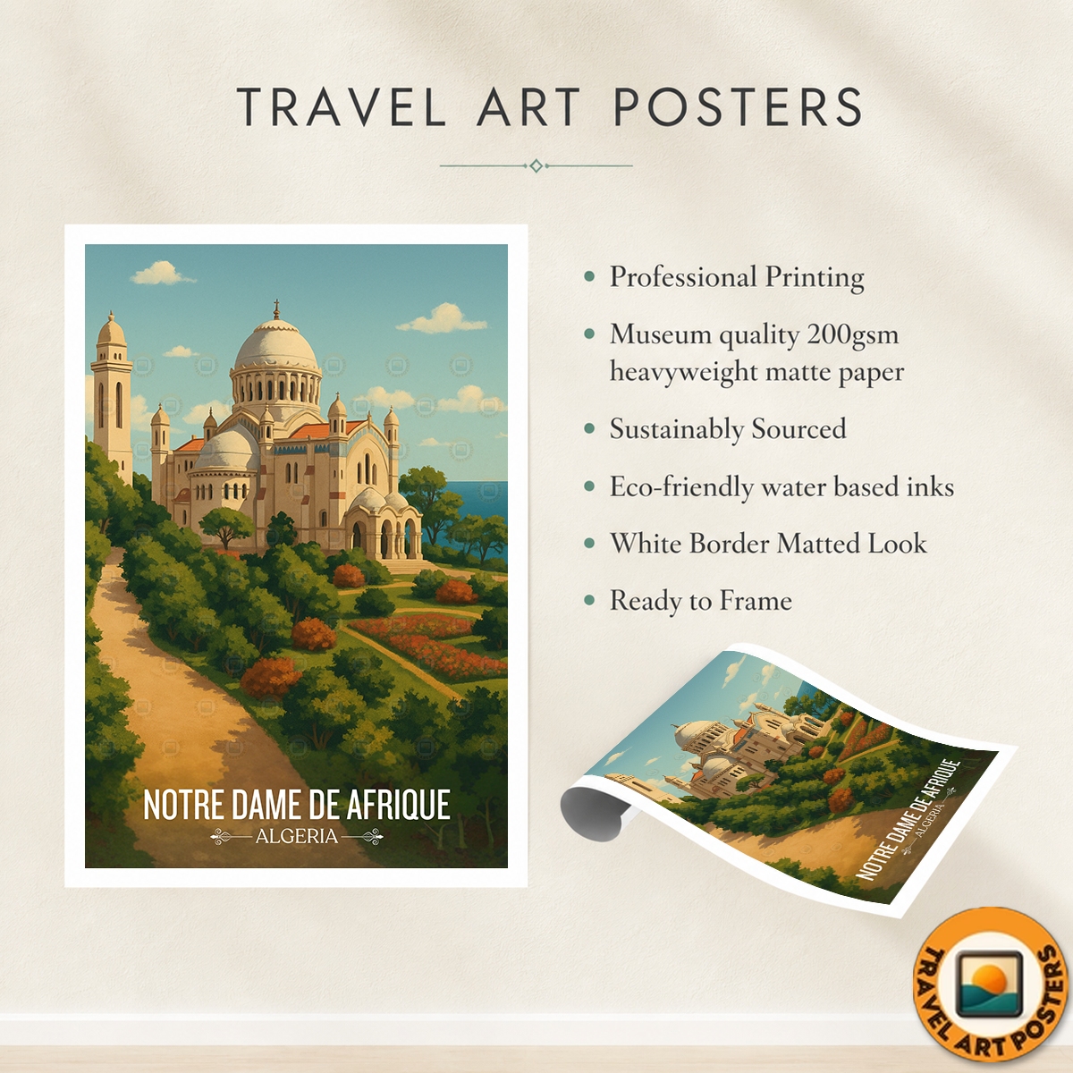 Notre Dame De Afrique - Algeria - Travel Poster Vintage Style Wall Art Print - Art Print - Travel Art Poster