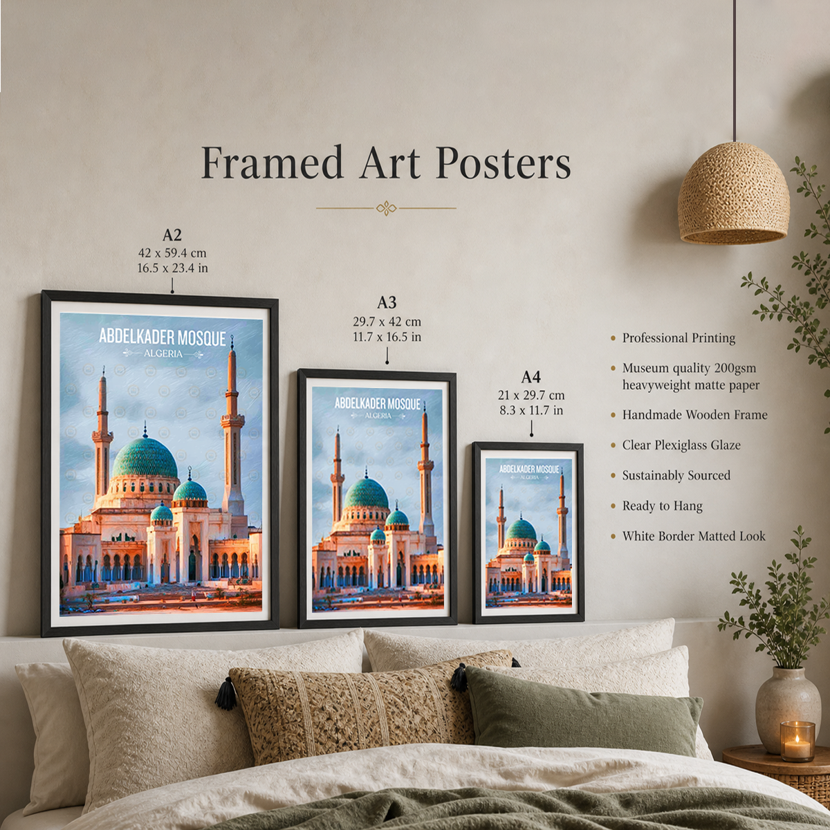 Abdelkader Mosque - Algeria - Travel Poster Vintage Style Wall Art Print - Art Print - Travel Art Poster