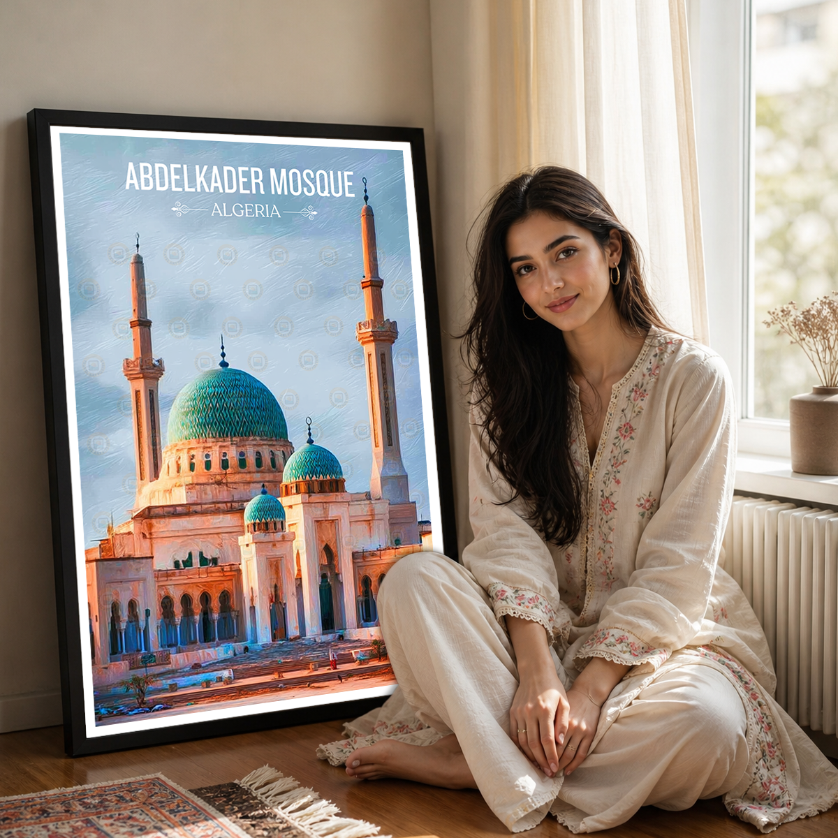 Abdelkader Mosque - Algeria - Travel Poster Vintage Style Wall Art Print - Art Print - Travel Art Poster