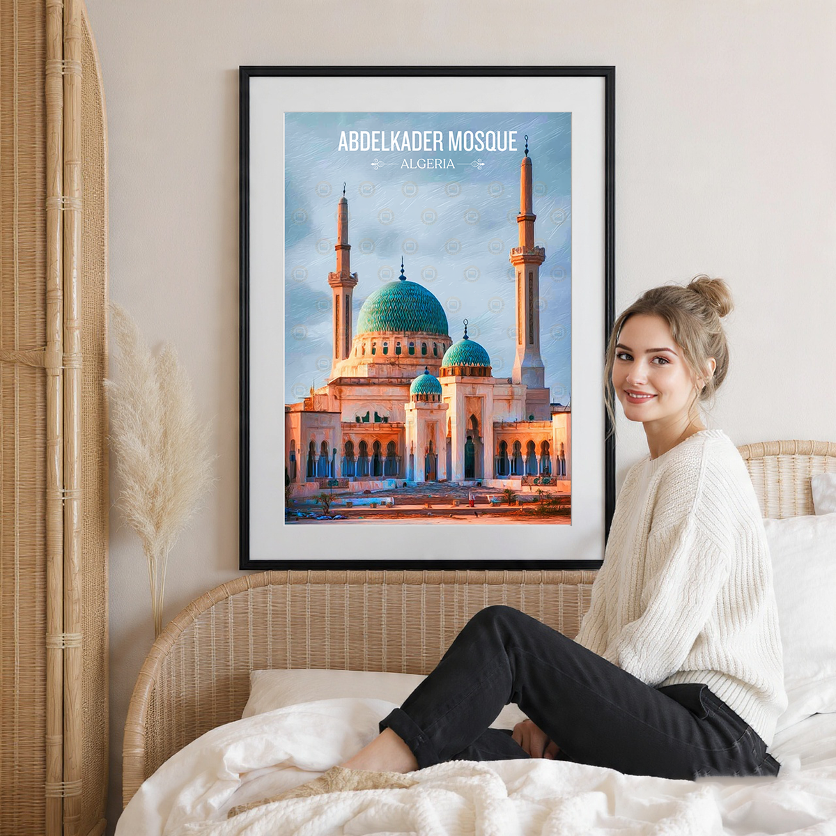 Abdelkader Mosque - Algeria - Travel Poster Vintage Style Wall Art Print - Art Print - Travel Art Poster