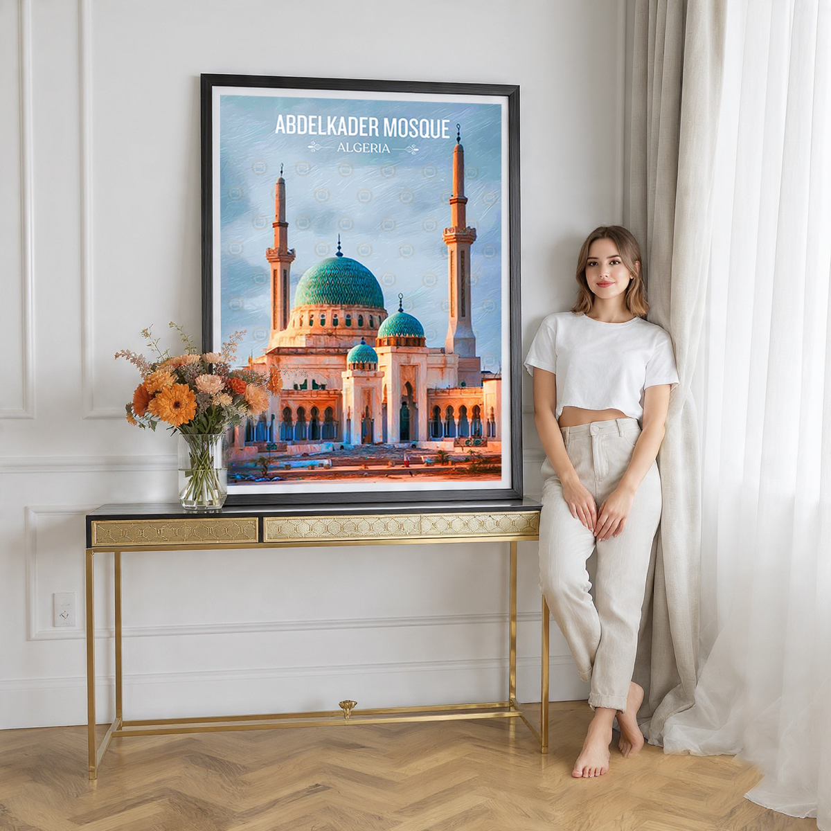 Abdelkader Mosque - Algeria - Travel Poster Vintage Style Wall Art Print - Art Print - Travel Art Poster