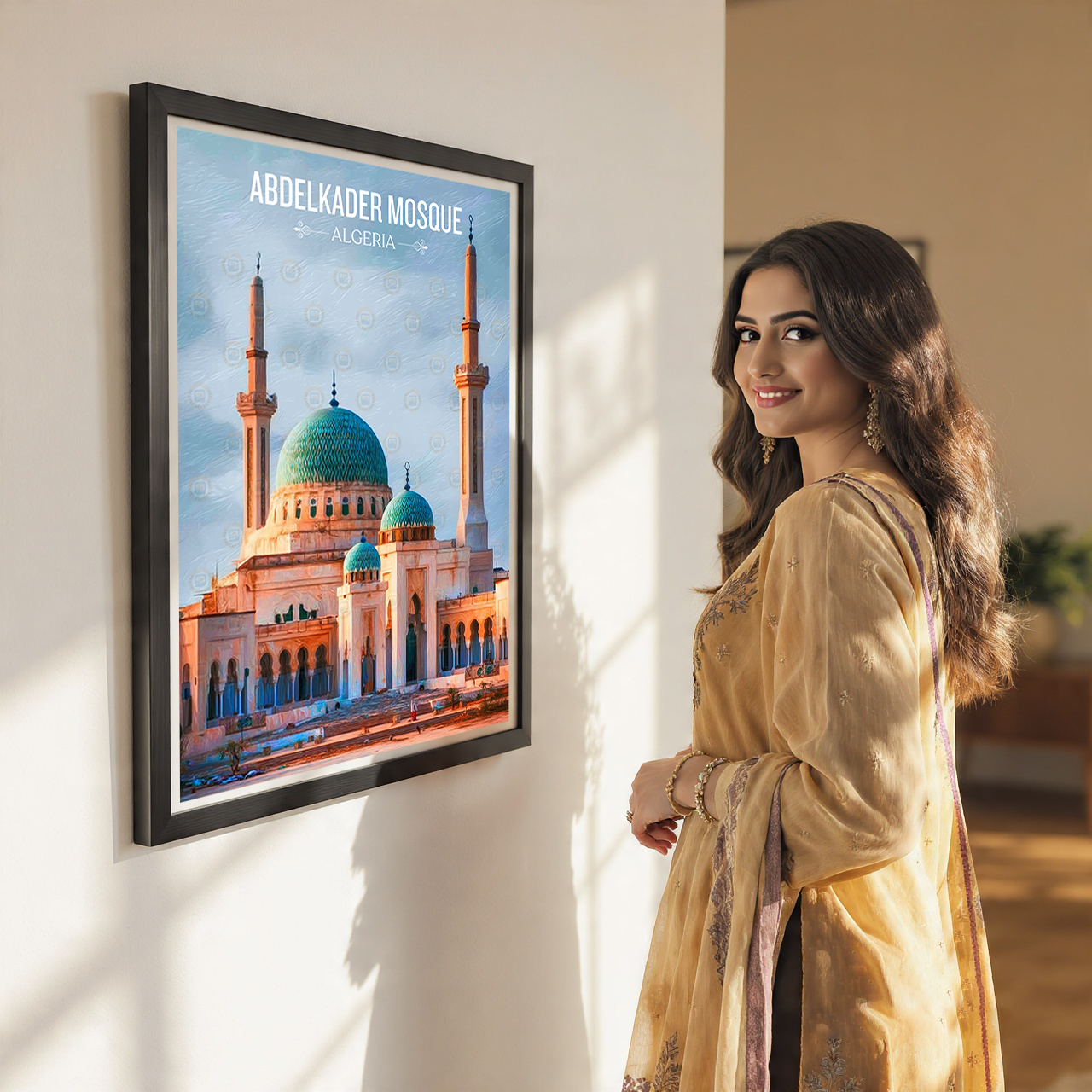 Abdelkader Mosque - Algeria - Travel Poster Vintage Style Wall Art Print - Art Print - Travel Art Poster
