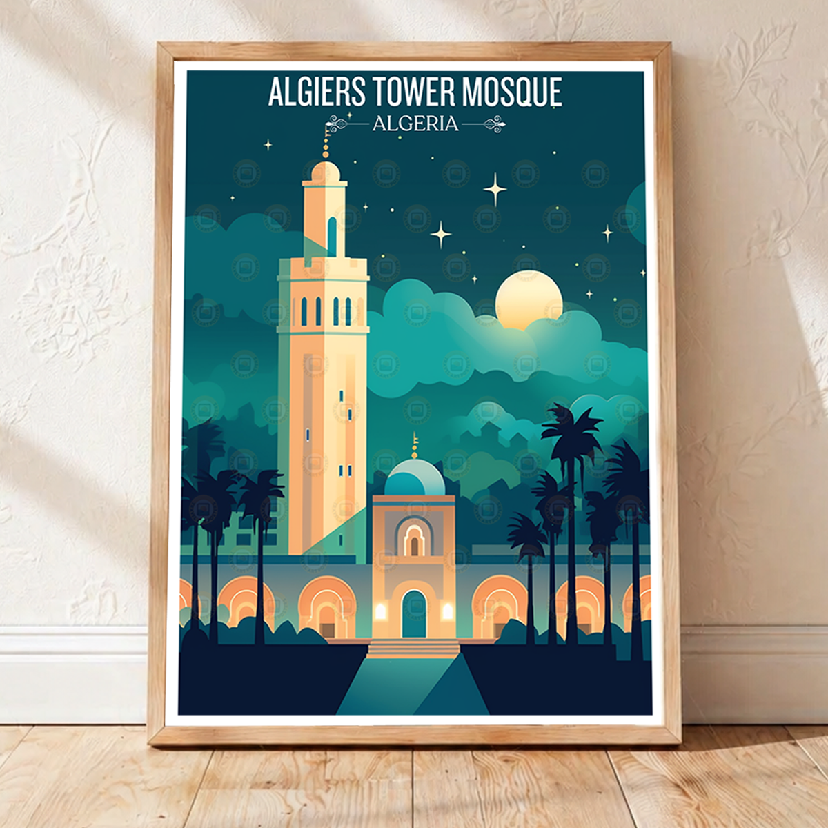Tower Mosque - Algeria - Travel Poster Vintage Style Wall Art Print - Art Print - Travel Art Poster