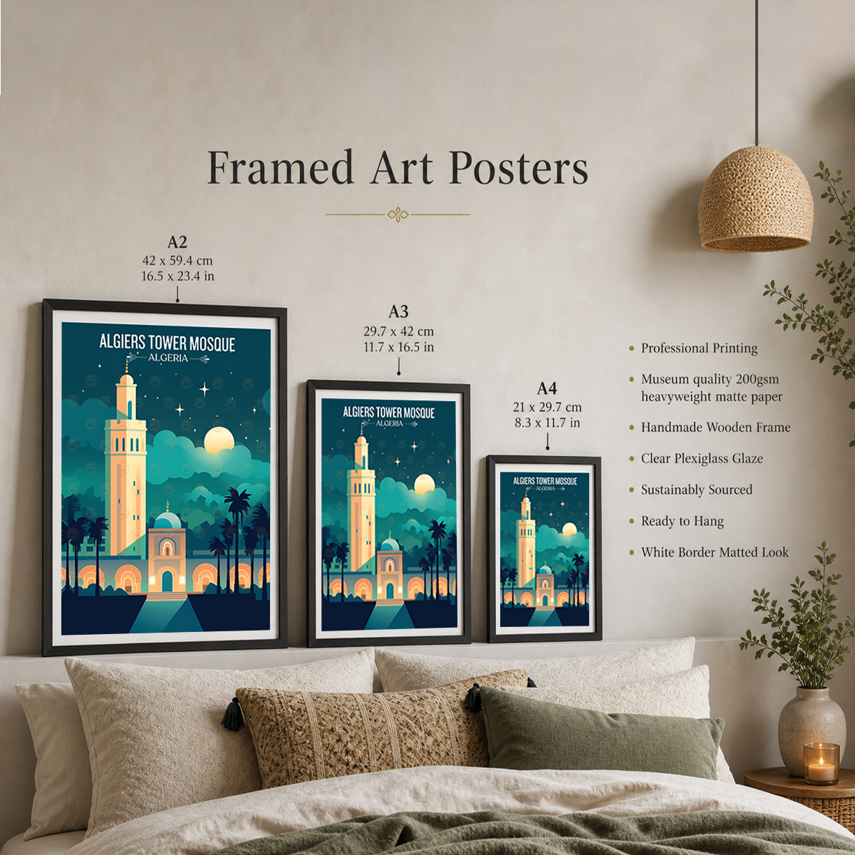 Tower Mosque - Algeria - Travel Poster Vintage Style Wall Art Print - Art Print - Travel Art Poster