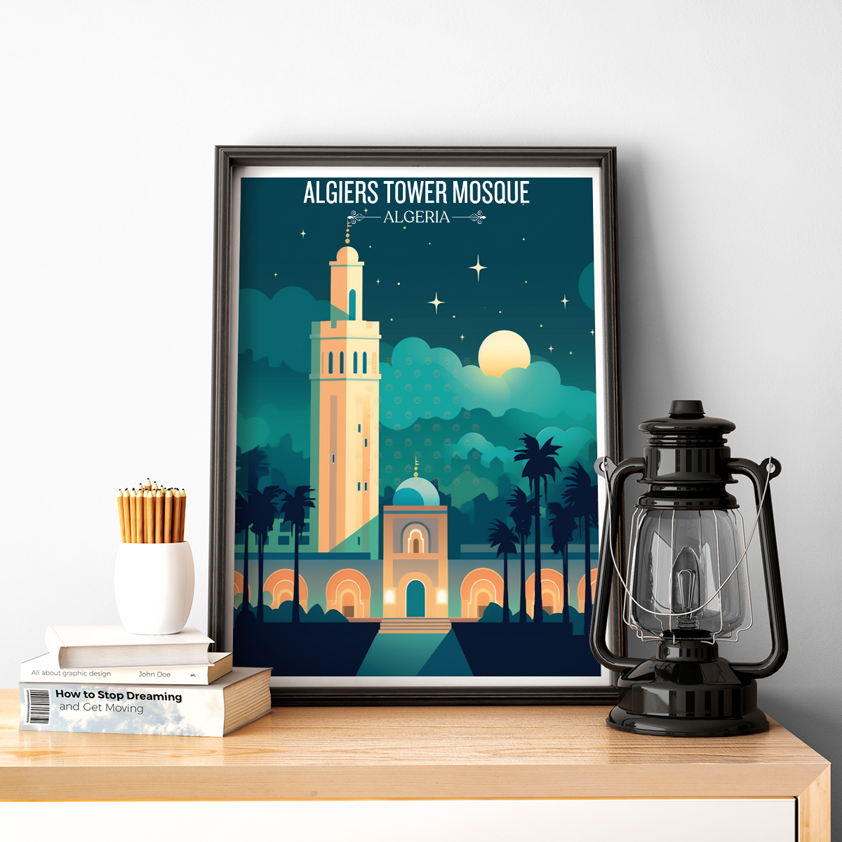 Tower Mosque - Algeria - Travel Poster Vintage Style Wall Art Print - Art Print - Travel Art Poster