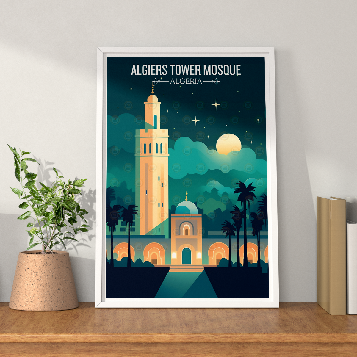 Tower Mosque - Algeria - Travel Poster Vintage Style Wall Art Print - Art Print - Travel Art Poster