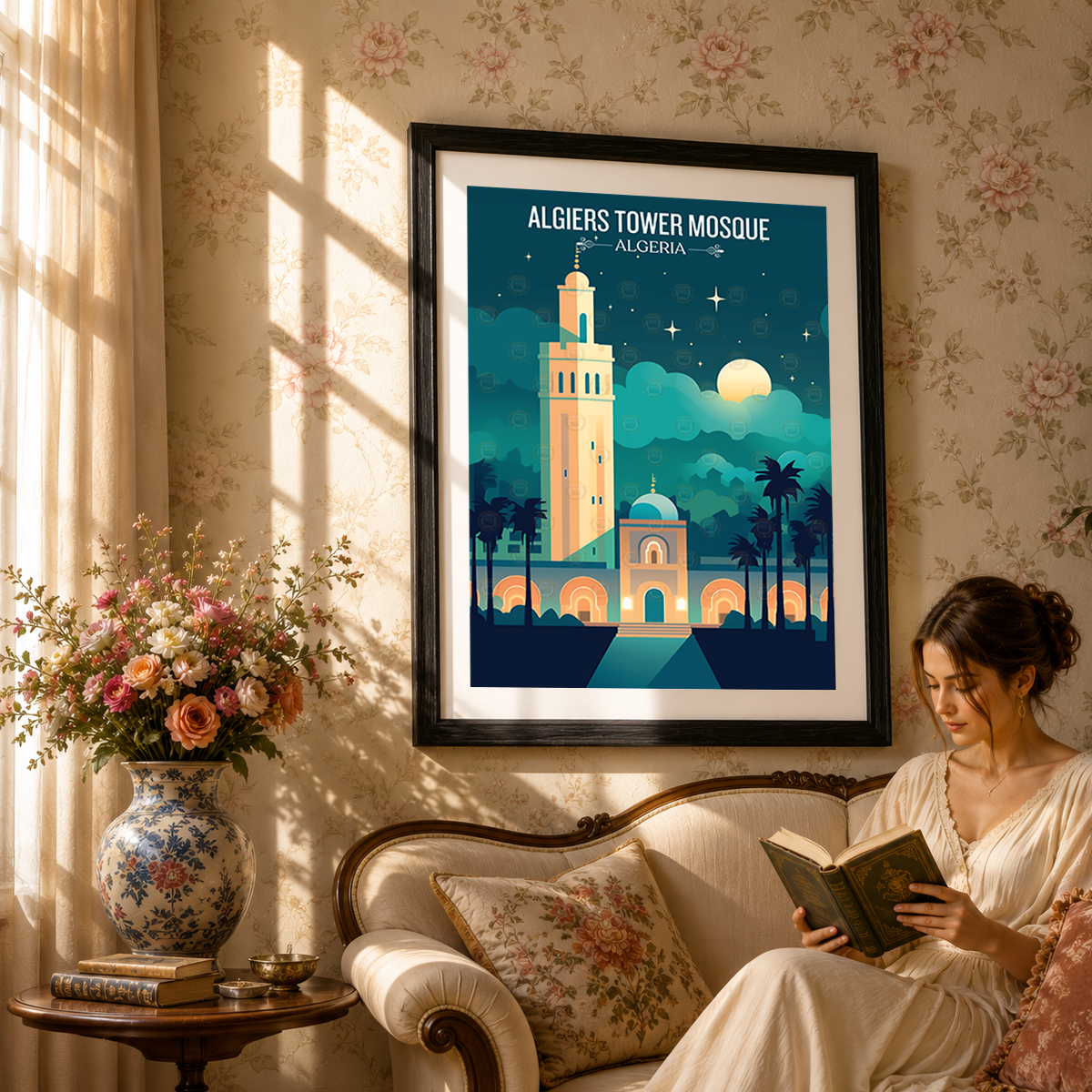Tower Mosque - Algeria - Travel Poster Vintage Style Wall Art Print - Art Print - Travel Art Poster