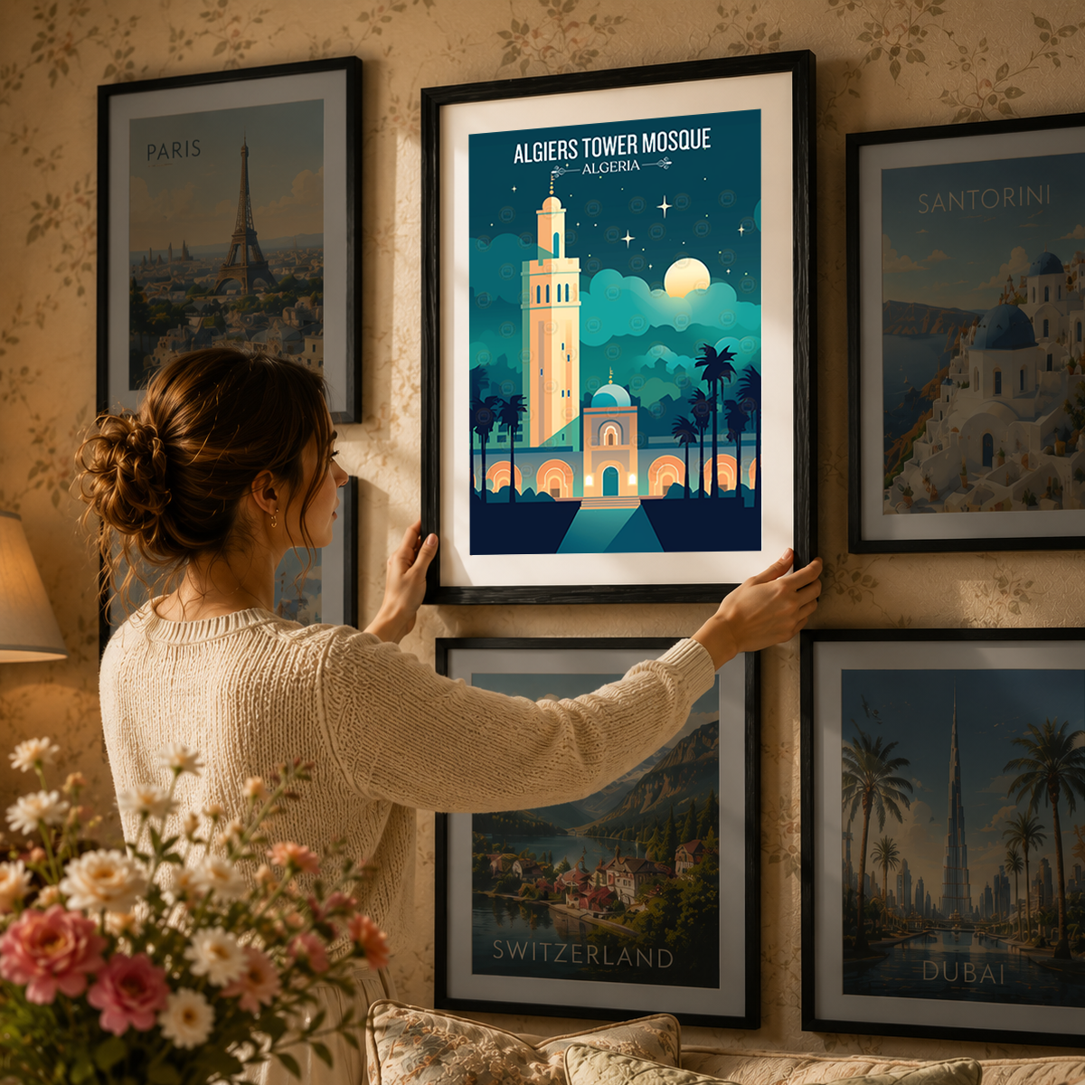 Tower Mosque - Algeria - Travel Poster Vintage Style Wall Art Print - Art Print - Travel Art Poster