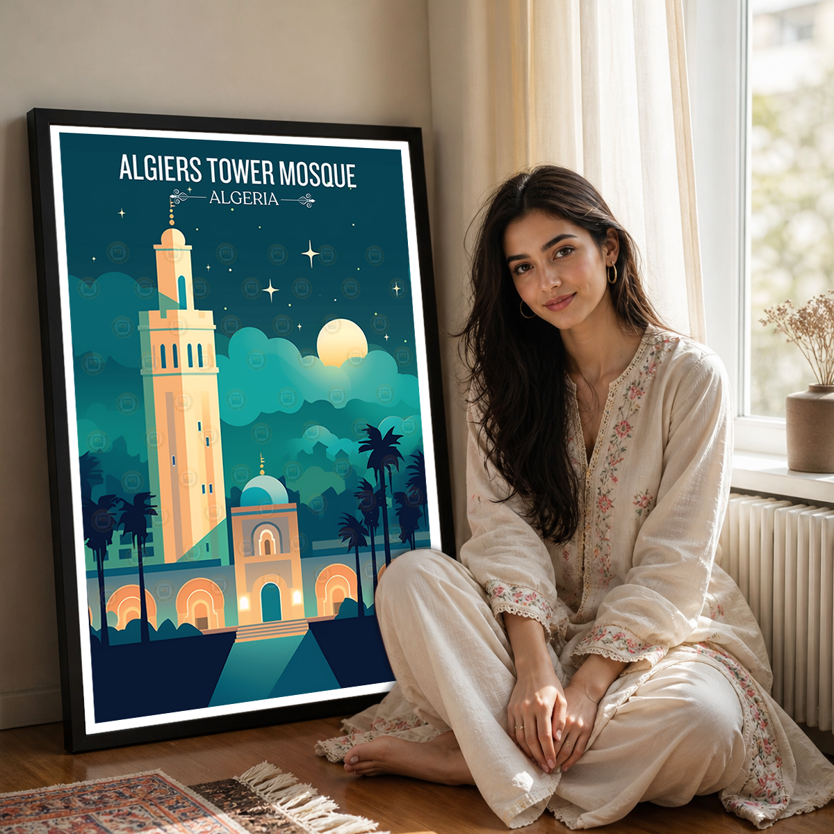 Tower Mosque - Algeria - Travel Poster Vintage Style Wall Art Print - Art Print - Travel Art Poster