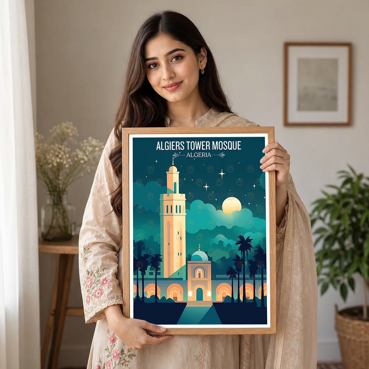 Tower Mosque - Algeria - Travel Poster Vintage Style Wall Art Print - Art Print - Travel Art Poster