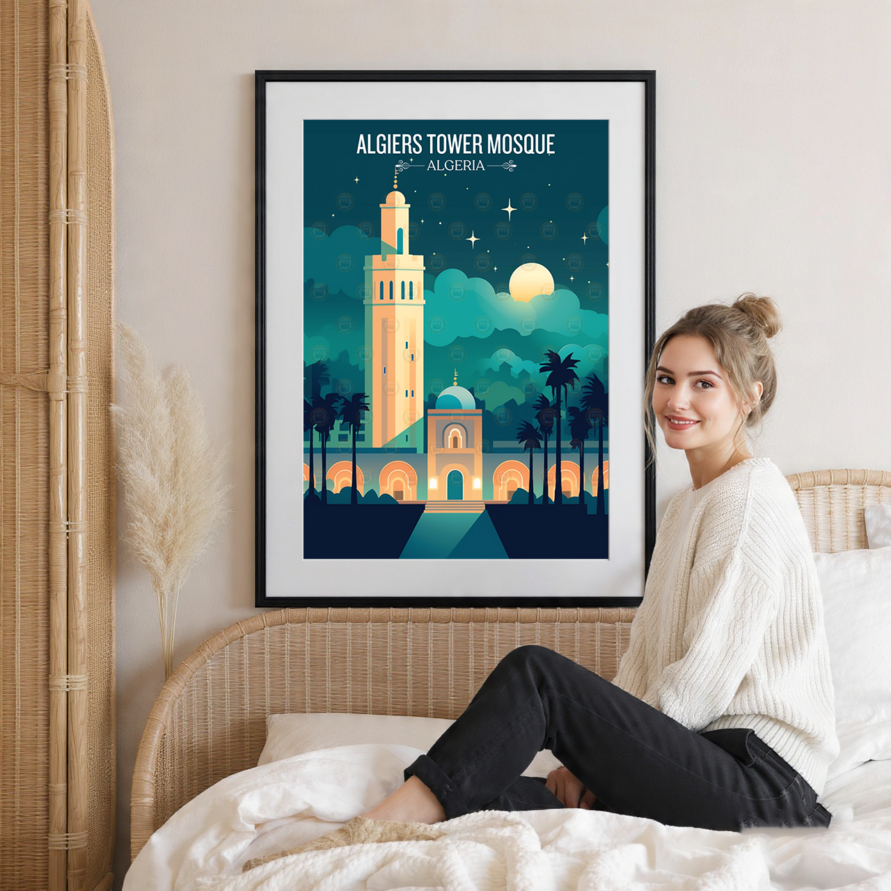 Tower Mosque - Algeria - Travel Poster Vintage Style Wall Art Print - Art Print - Travel Art Poster