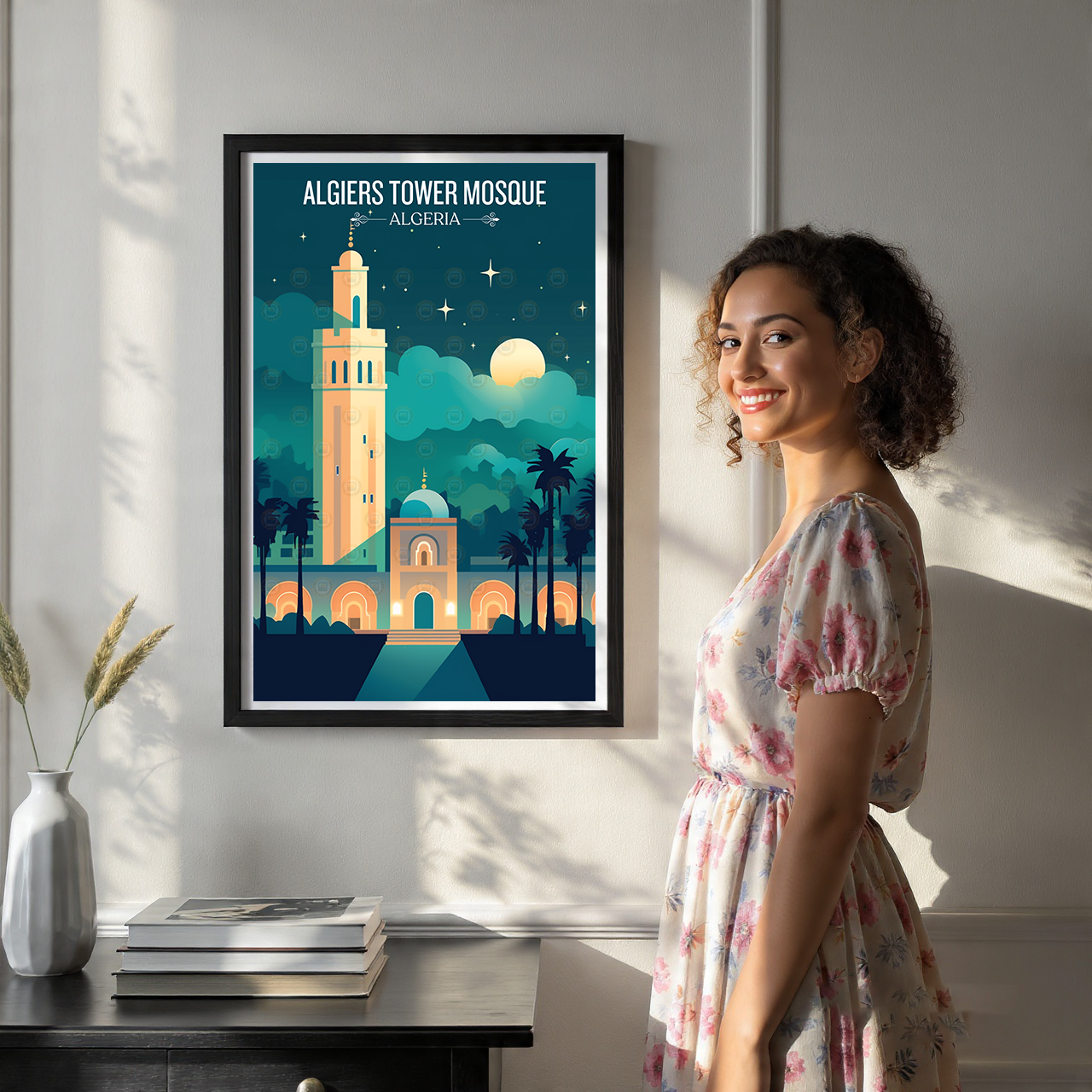 Tower Mosque - Algeria - Travel Poster Vintage Style Wall Art Print - Art Print - Travel Art Poster