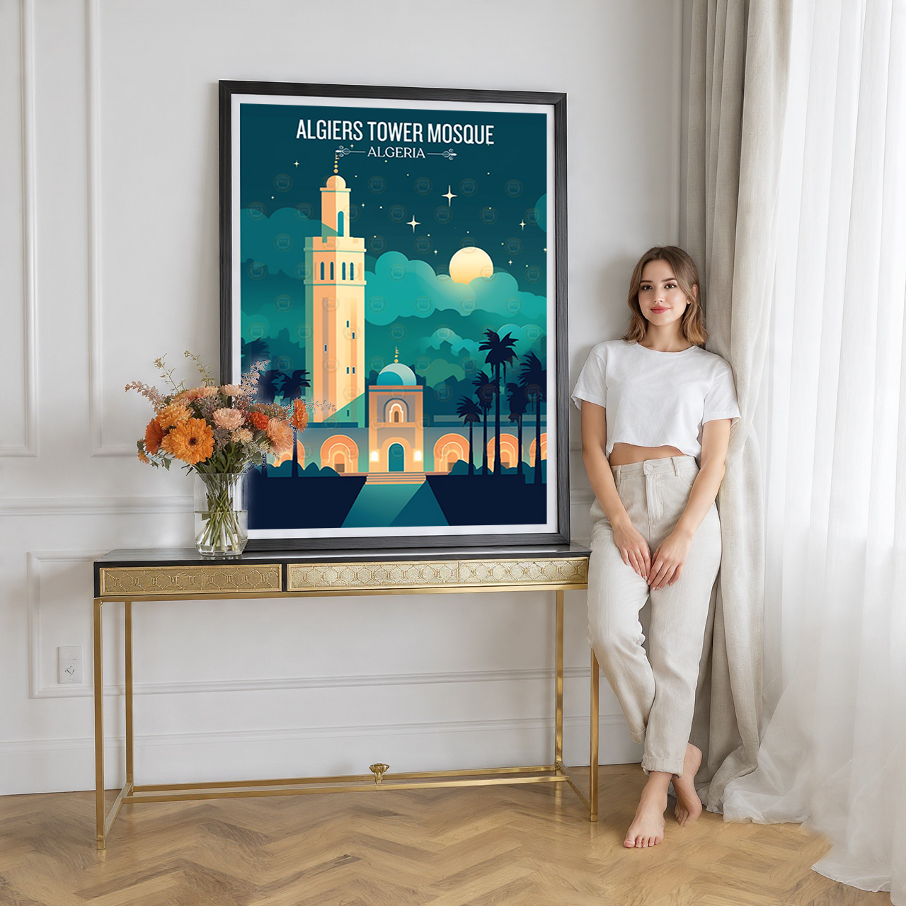 Tower Mosque - Algeria - Travel Poster Vintage Style Wall Art Print - Art Print - Travel Art Poster