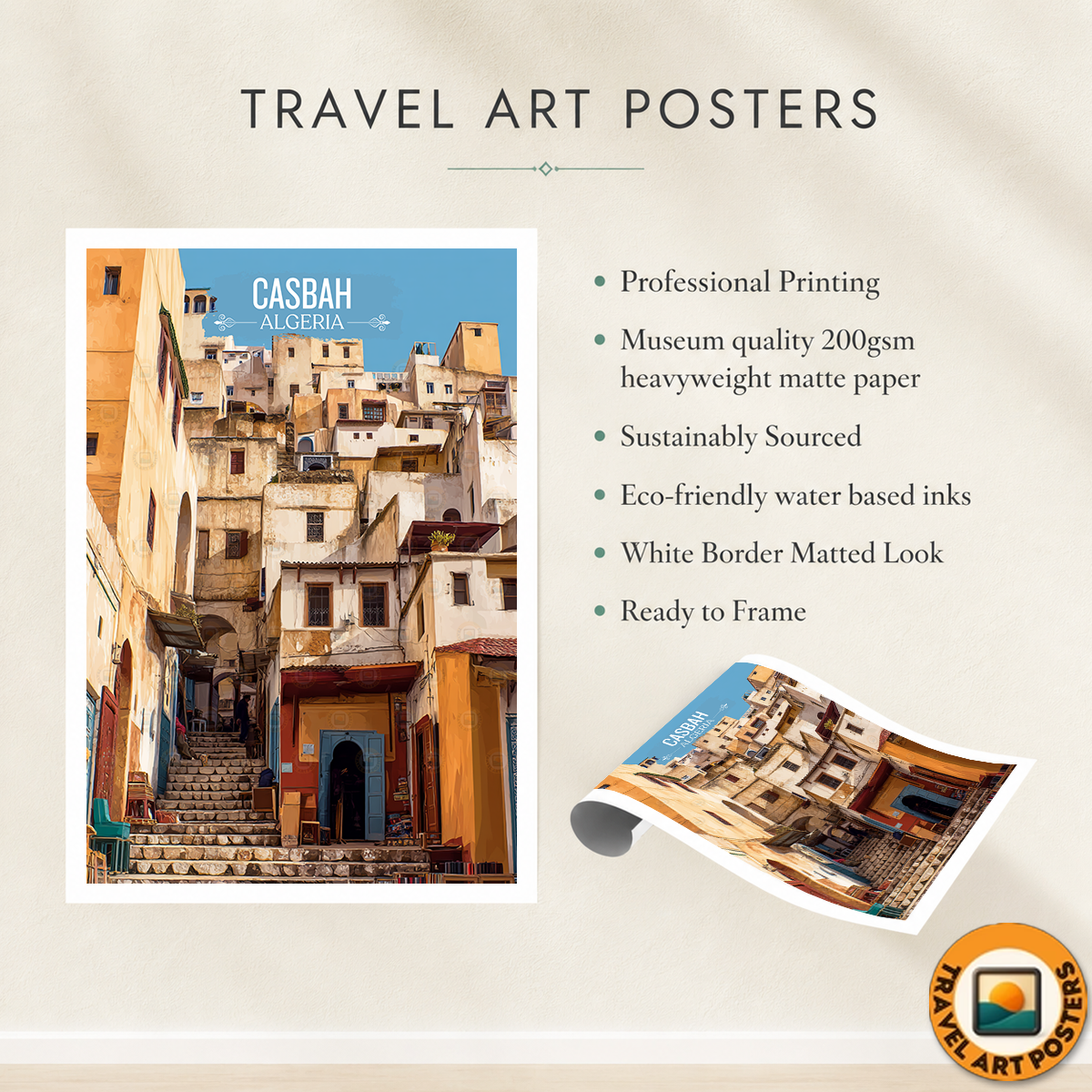 Casbah - Algeria - Travel Poster Vintage Style Wall Art Print - Art Print - Travel Art Poster