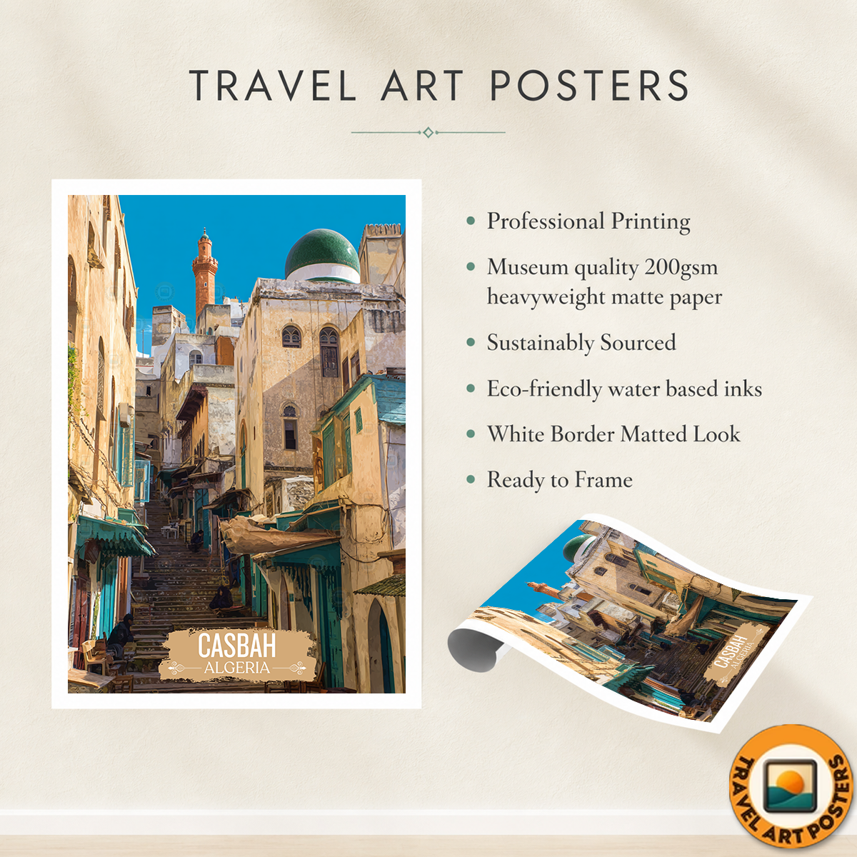 Casbah - Algeria - Travel Poster Vintage Style Wall Art Print - Art Print - Travel Art Poster