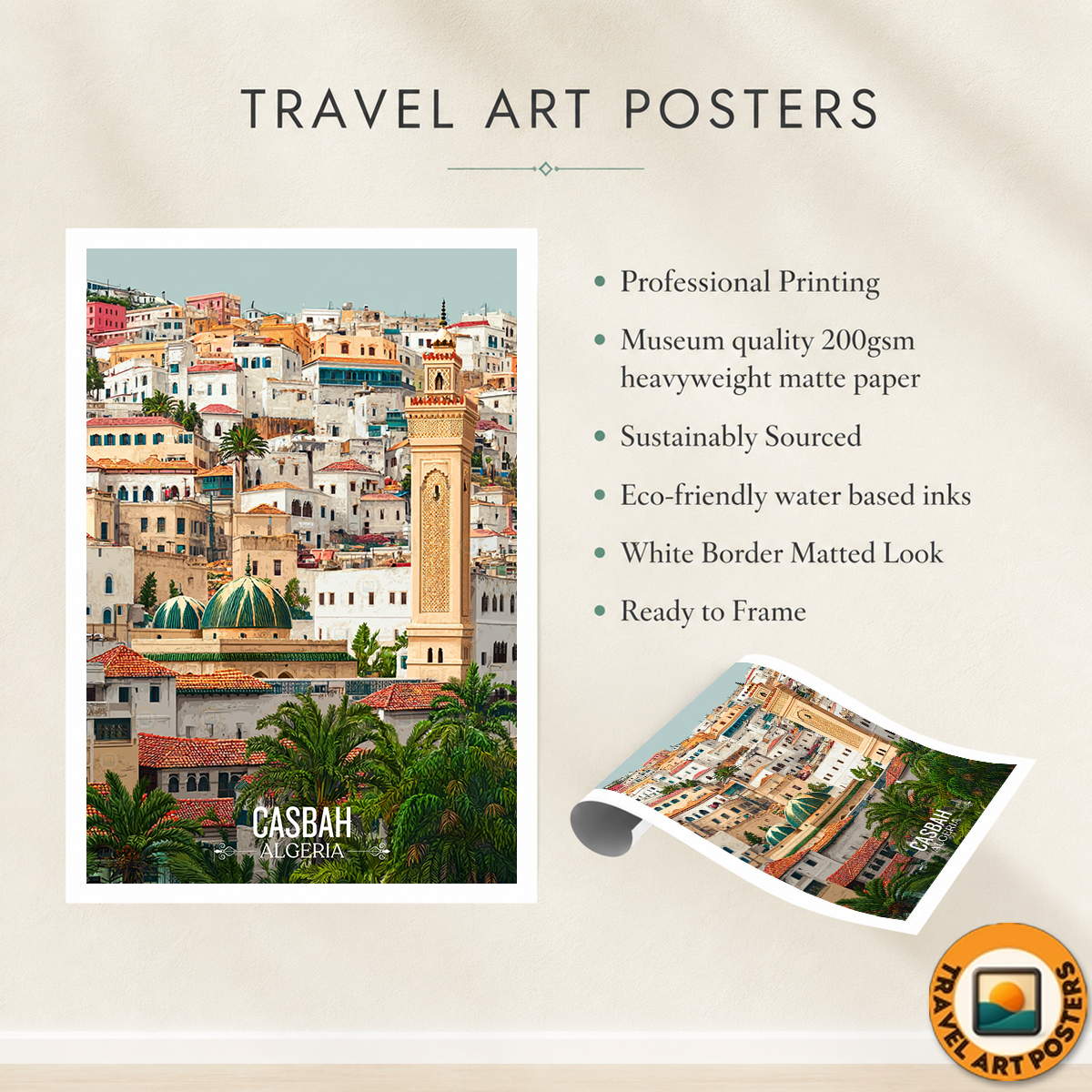 Casbah - Algeria - Travel Poster Vintage Style Wall Art Print - Art Print - Travel Art Poster