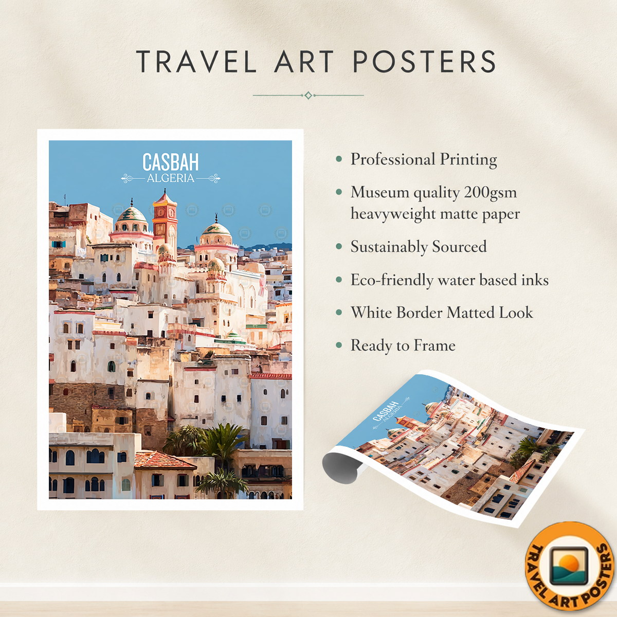 Casbah - Algeria - Travel Poster Vintage Style Wall Art Print - Art Print - Travel Art Poster