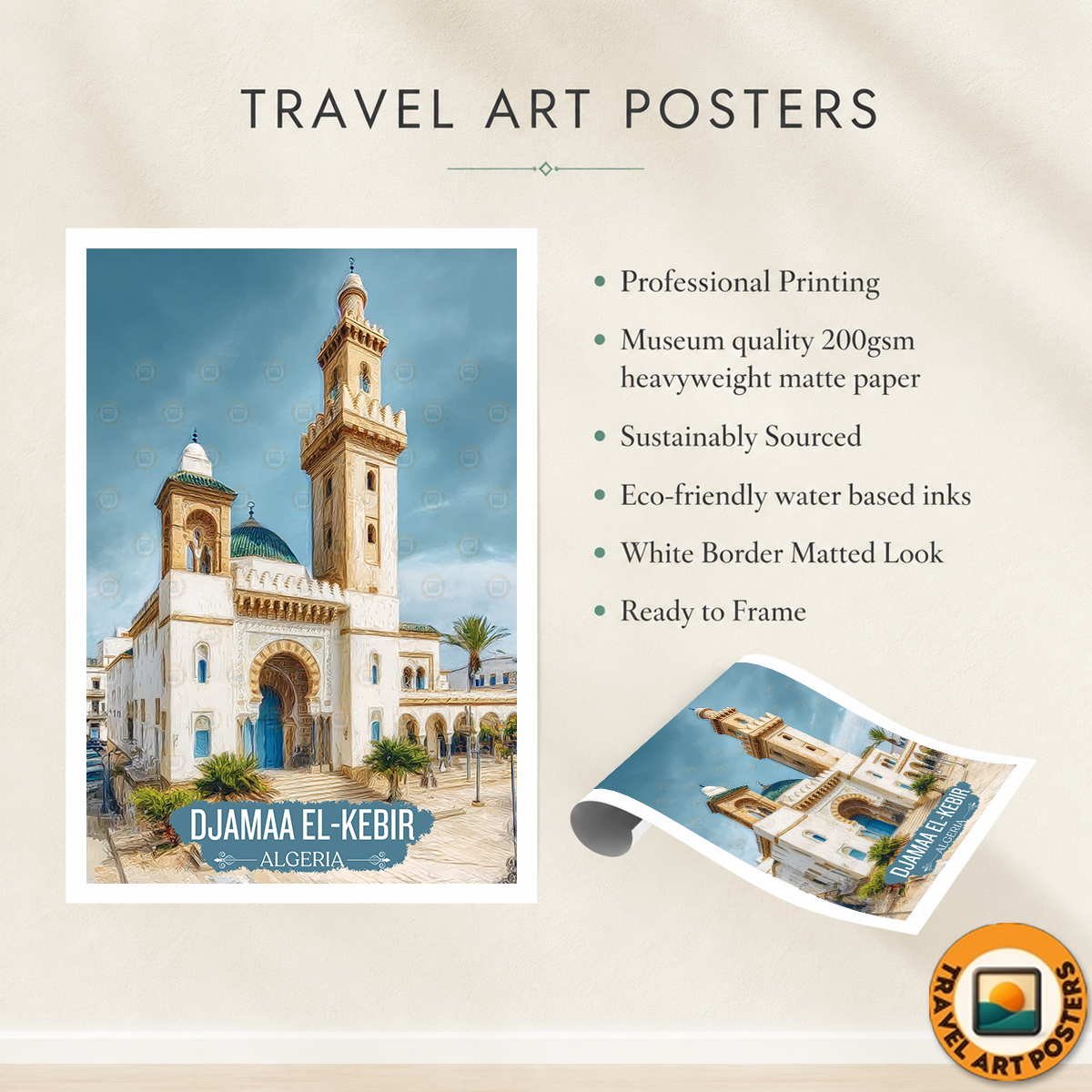 Djamaa el-Kebir - Algeria - Travel Poster Vintage Style Wall Art Print - Art Print - Travel Art Poster
