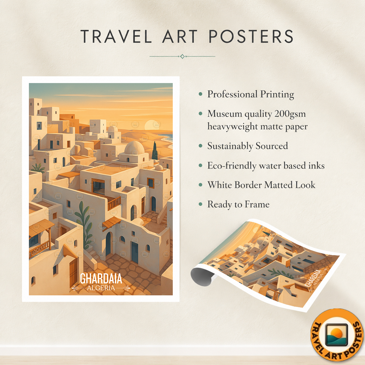 Ghardaia - Algeria - Travel Poster Vintage Style Wall Art Print - Art Print - Travel Art Poster