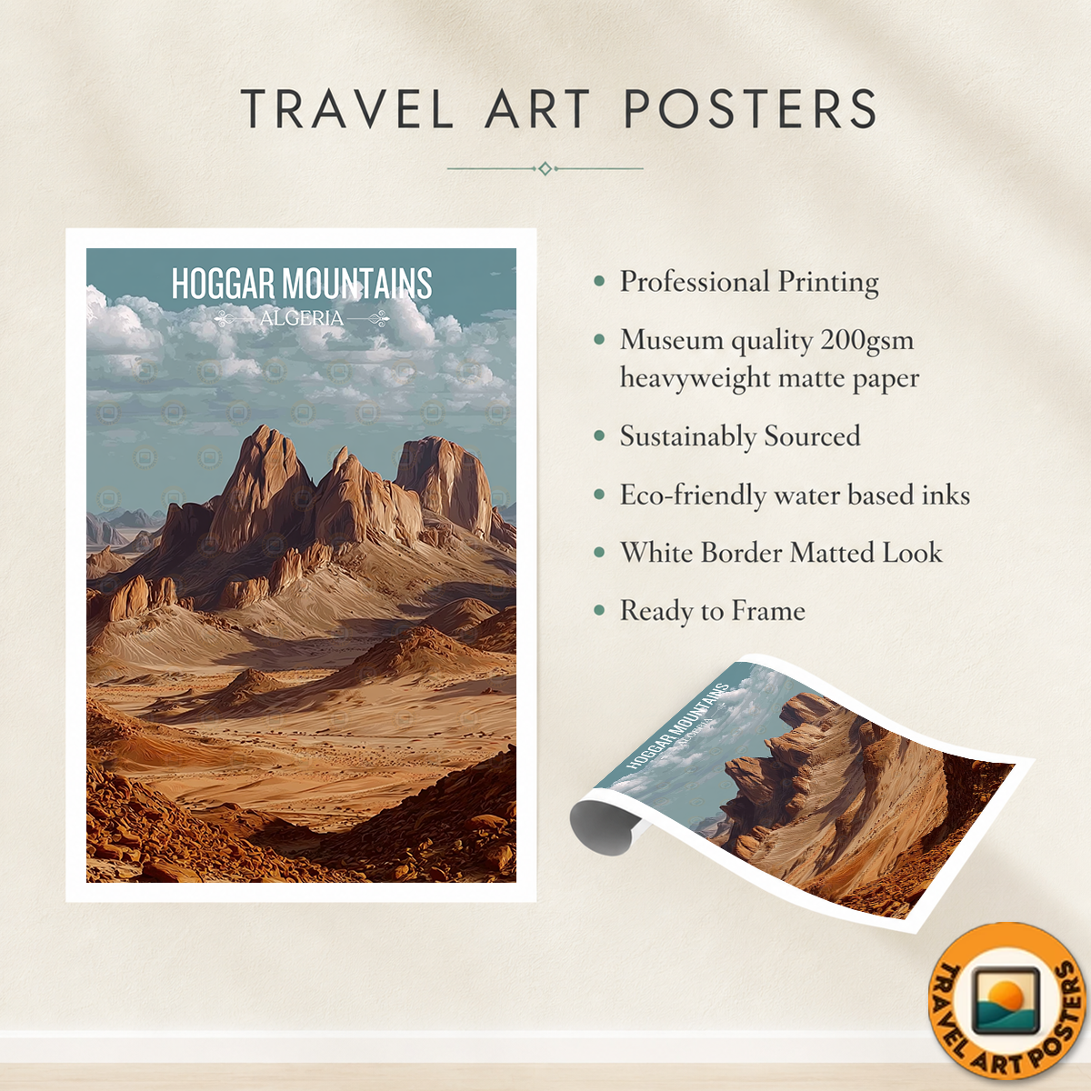 Hoggar Mountains - Algeria - Travel Poster Vintage Style Wall Art Print - Art Print - Travel Art Poster