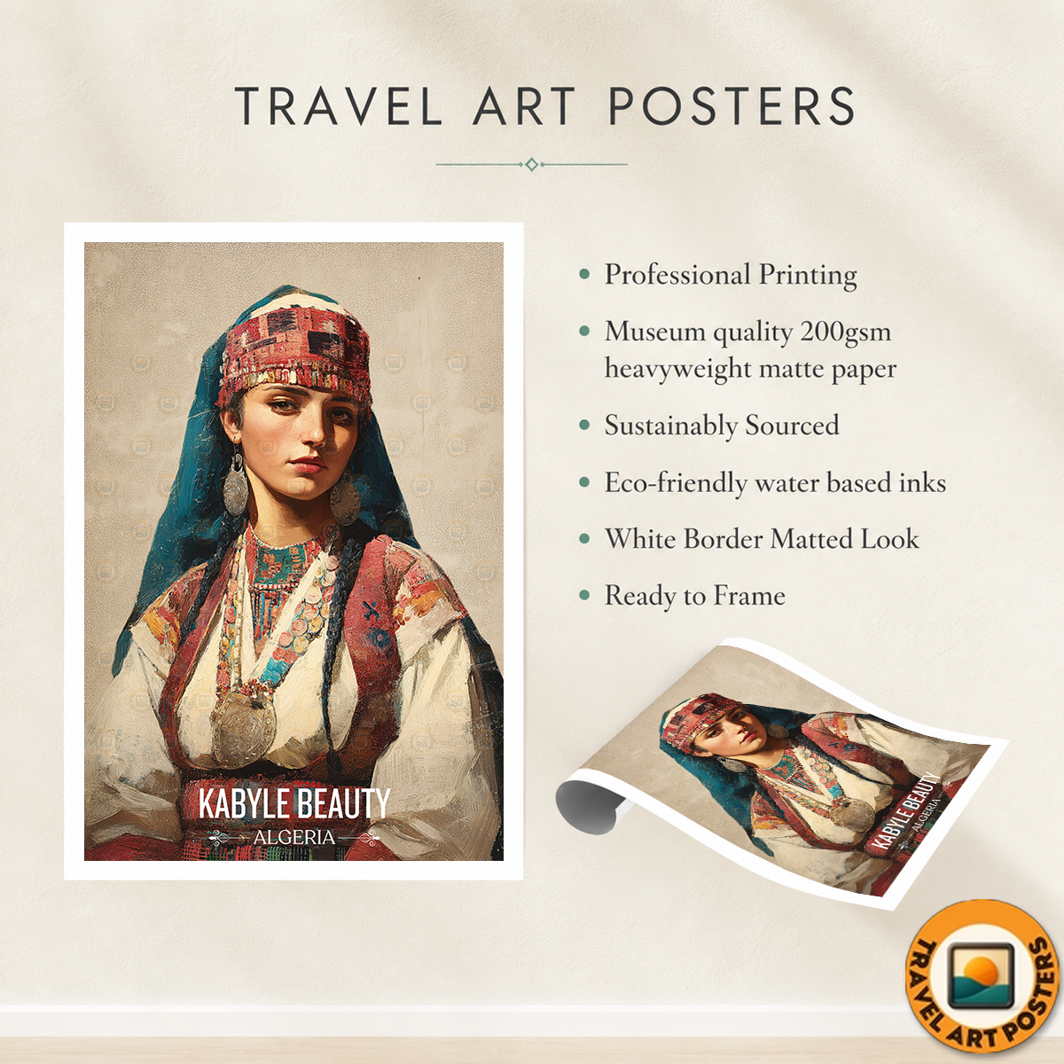 Kabyle Beauty - Algeria - Travel Poster Vintage Style Wall Art Print - Art Print - Travel Art Poster