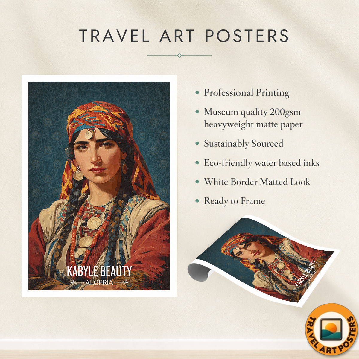 Kabyle Beauty - Algeria - Travel Poster Vintage Style Wall Art Print - Art Print - Travel Art Poster