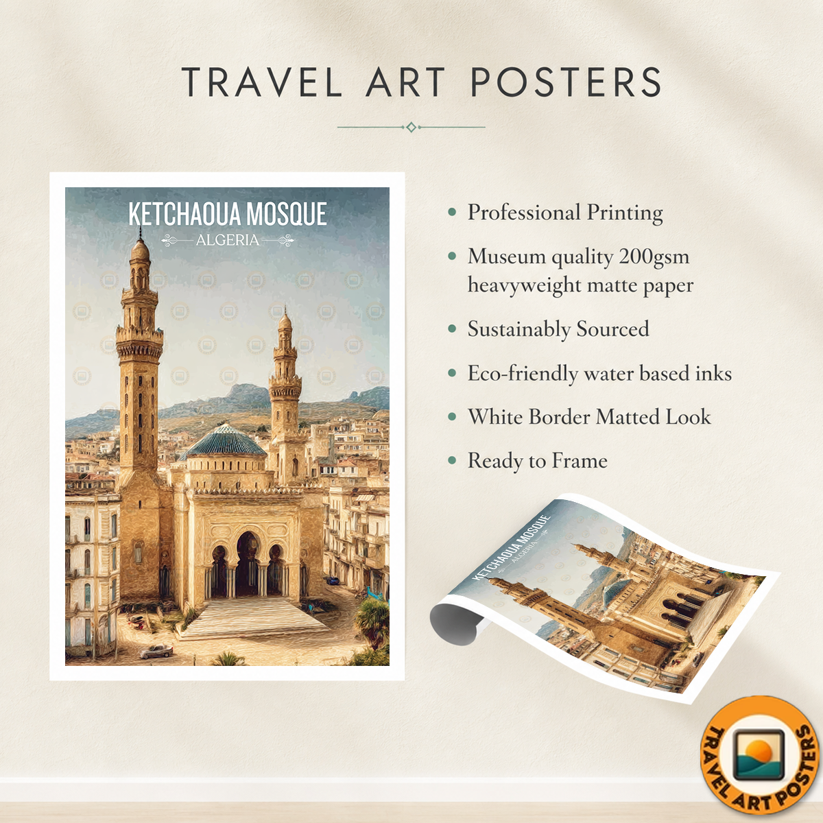 Ketchaoua Mosque - Algeria - Travel Poster Vintage Style Wall Art Print - Art Print - Travel Art Poster