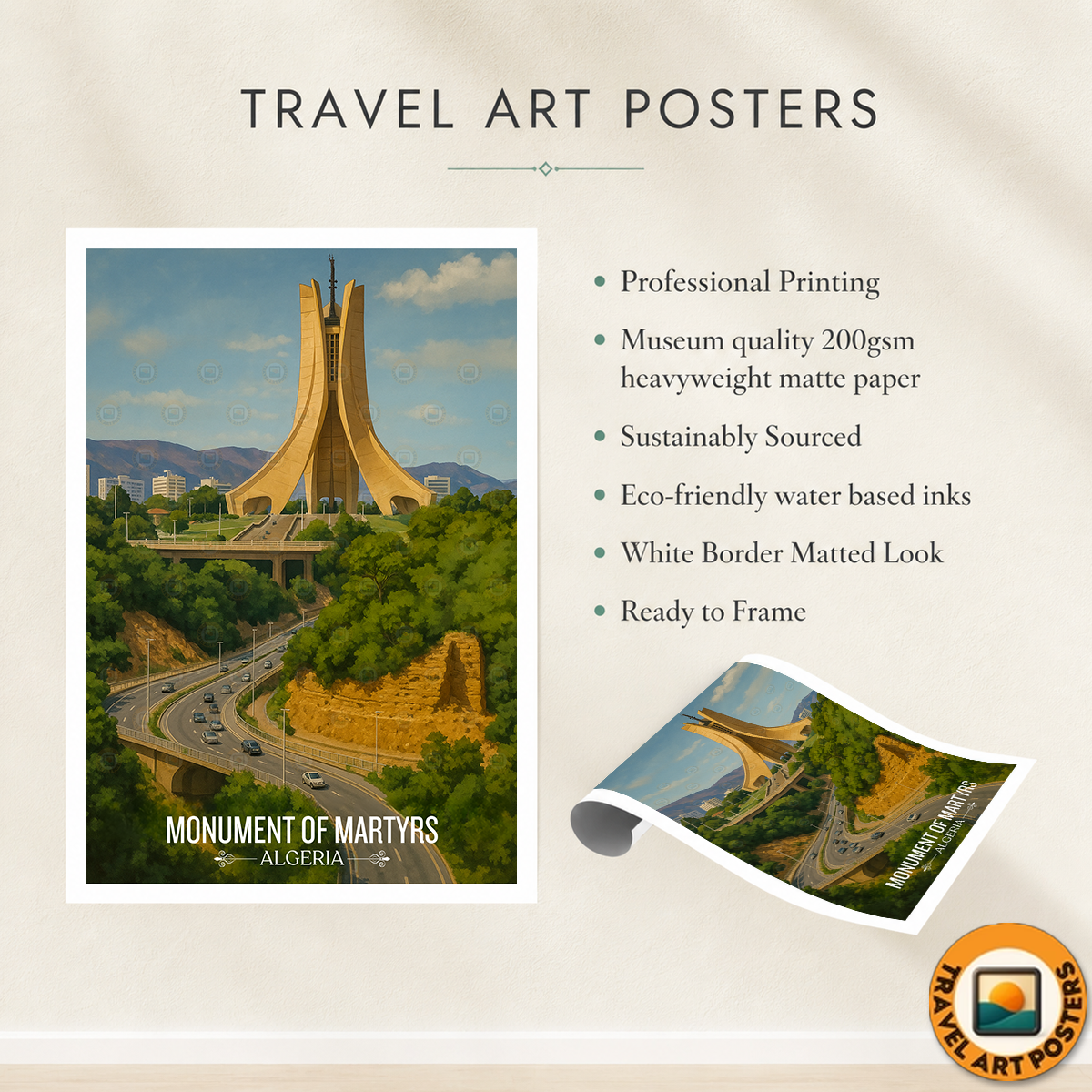 Monument of Martyrs - Algeria - Travel Poster Vintage Style Wall Art Print - Art Print - Travel Art Poster