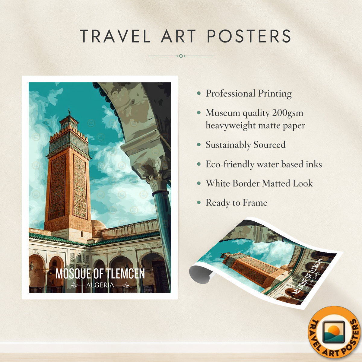 Mosque of Tlemcen - Algeria - Travel Poster Vintage Style Wall Art Print - Art Print - Travel Art Poster