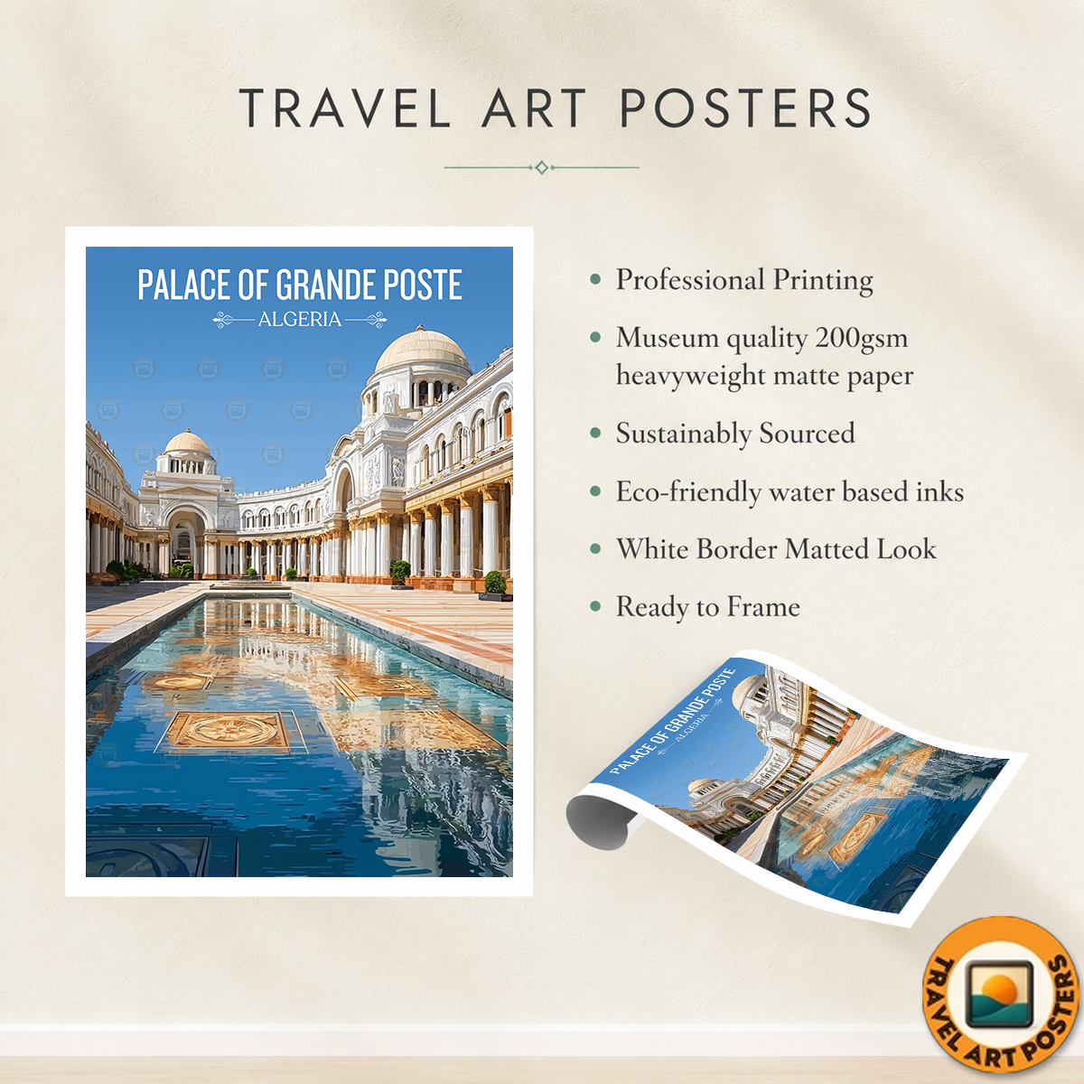 Palace of Grande Poste - Algeria - Travel Poster Vintage Style Wall Art Print - Art Print - Travel Art Poster