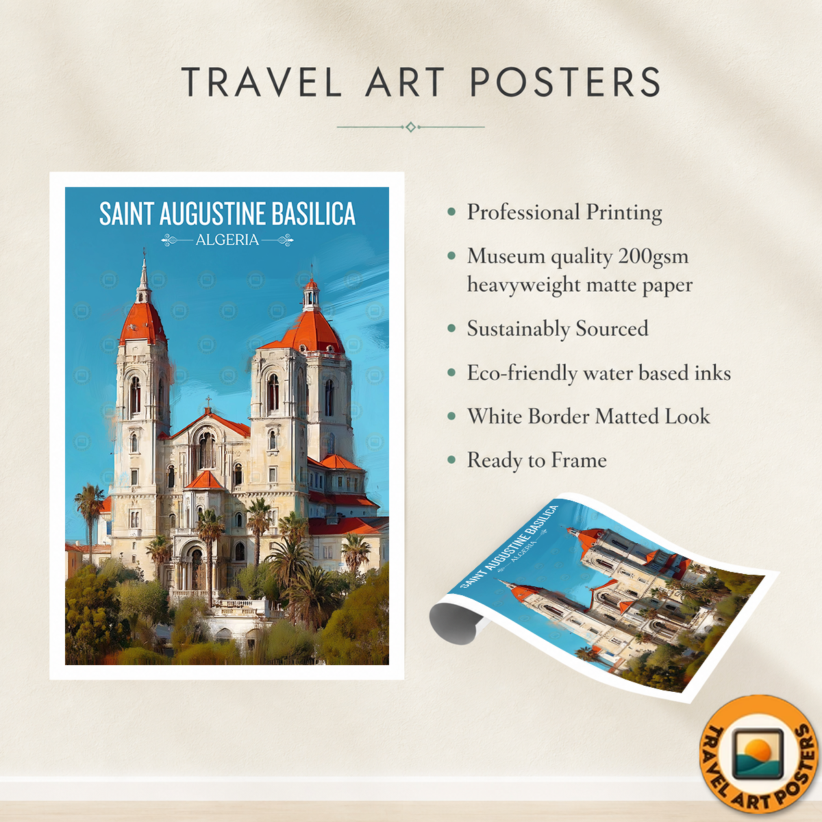 Saint Augustine Basilica - Algeria - Travel Poster Vintage Style Wall Art Print - Art Print - Travel Art Poster