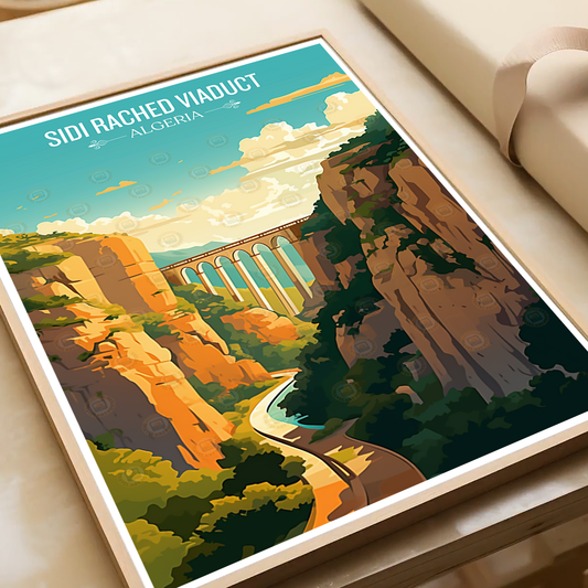Sidi Rached Viaduct - Algeria - Travel Poster Vintage Style Wall Art Print - Art Print - Travel Art Poster