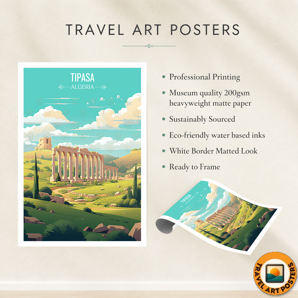Tipasa - Algeria - Travel Poster Vintage Style Wall Art Print - Art Print - Travel Art Poster