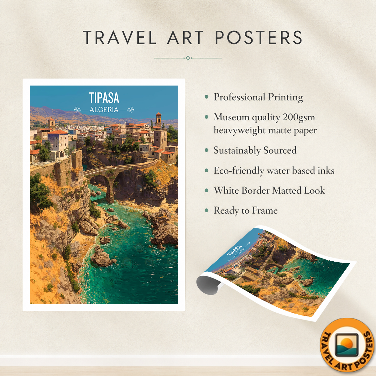 Tipasa - Algeria - Travel Poster Vintage Style Wall Art Print - Art Print - Travel Art Poster