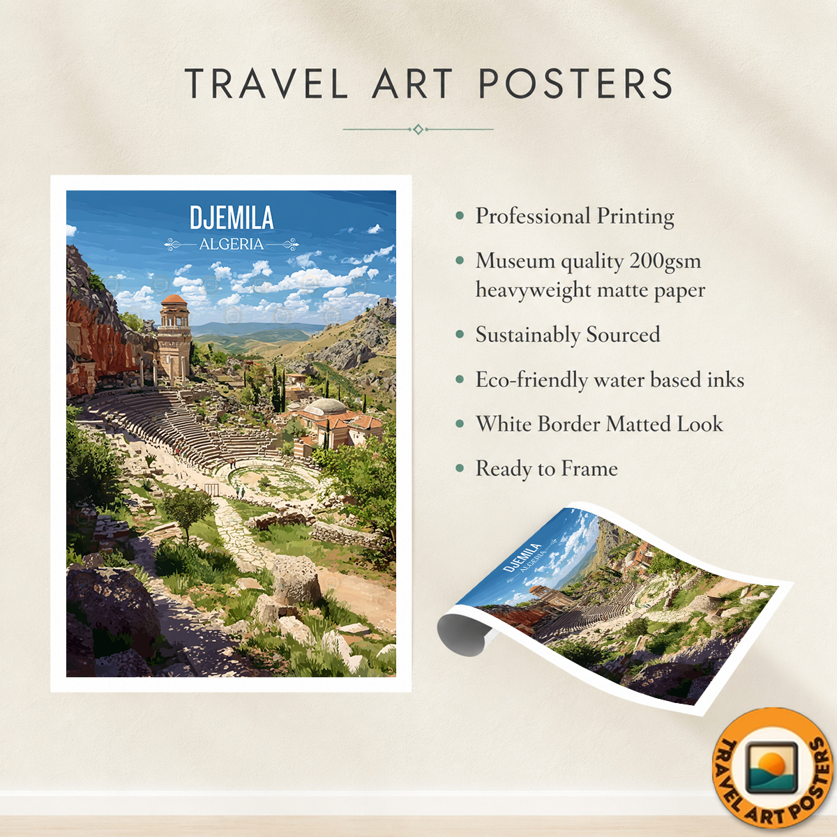 Djemila - Algeria - Travel Poster Vintage Style Wall Art Print - Art Print - Travel Art Poster