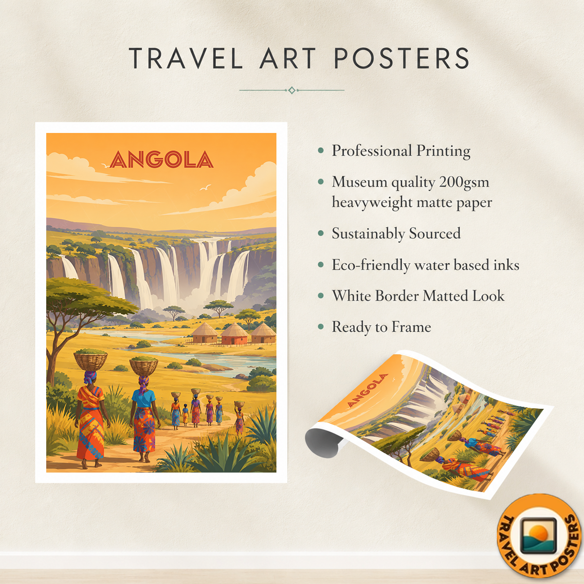 Angola - Travel Poster Vintage Style Wall Art Print - Art Print - Travel Art Poster